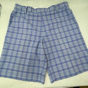 Nike Tiger Woods Collection Blue White Plaid Flat Front Golf Shorts Size 34
